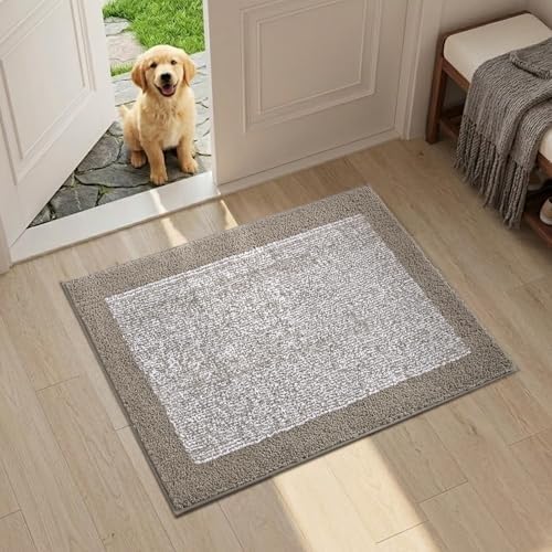 Bathroom Rugs 24x17 Non Slip Washable, Soft Absorbent Bath Mat Greige