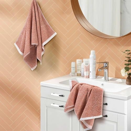 Cleanbear Decorative Hand Towels with Herringbone Stripes, Light-Coral