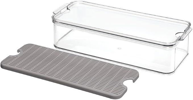 iDesign Crisp Produce Plastic Refrigerator and Modular Stacking Pantry Bin with Lid and Removable Inner Basket, Perfect for Washing Vegetables, Fruit, Lettuce, BPA Free 15.72" x 6.32" x 3.76"