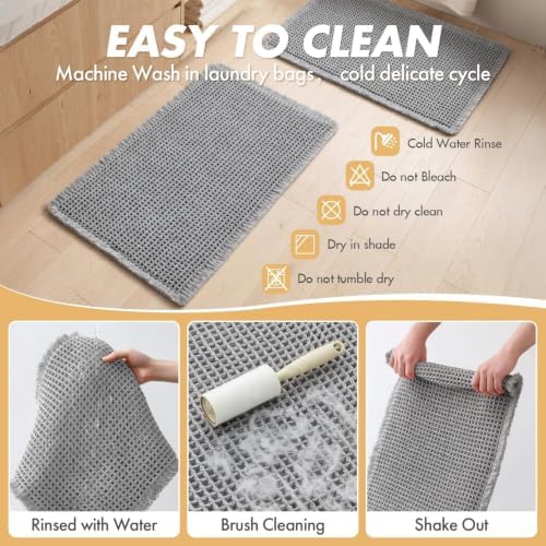 MIULEE Set of 2 Waffle Bathroom Rugs Boho Bath Mat Light Grey 20x32 Inch