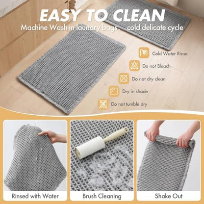 MIULEE Set of 2 Waffle Bathroom Rugs Boho Bath Mat Light Grey 20x32 Inch