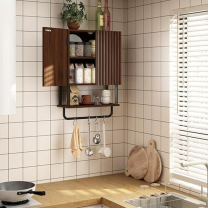 RUSTOWN Fluted Bathroom Wall Cabinet with 2 Doors, 3-Tier Medicine Cabinet