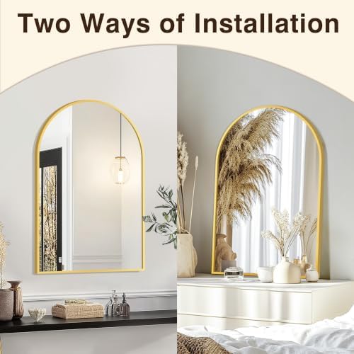 FICTOR 20" x 30" Arched Bathroom Vanity Mirror for Over Sink, Gold