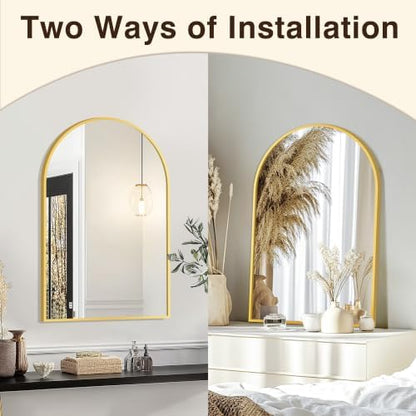 FICTOR 20" x 30" Arched Bathroom Vanity Mirror for Over Sink, Gold