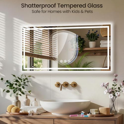 48"x24" LED Bathroom Mirror with Anti-Fog, Backlit & Front Lights, Memory