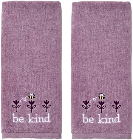SKL Home Bee Kind Hand Towel Set-2pc, 100% Cotton, Embroidered, Lavender