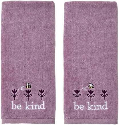 SKL Home Bee Kind Hand Towel Set-2pc, 100% Cotton, Embroidered, Lavender