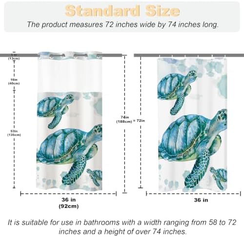 Beach Nautical Sea Turtle Theme No Hook Waffle Weave Shower Curtain with Snap in Liner Nautical Beach Bathroom Blue Ocean Decor Set 36 W x 74 H Inch Teal