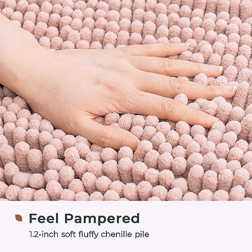 FRESHMINT Large Chenille Bathroom Rugs Mat 36”x24”, Non-Slip Bath Mat for Bathroom Floor & Bathtub, Washable Shower Shag Bath Rugs, Soft Fluffy Thick Water Absorbent Microfiber Shower Mat, Dusty Pink