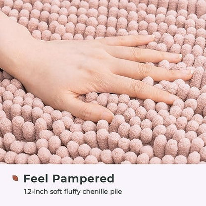 FRESHMINT Large Chenille Bathroom Rugs Mat 36”x24”, Non-Slip Bath Mat for Bathroom Floor & Bathtub, Washable Shower Shag Bath Rugs, Soft Fluffy Thick Water Absorbent Microfiber Shower Mat, Dusty Pink