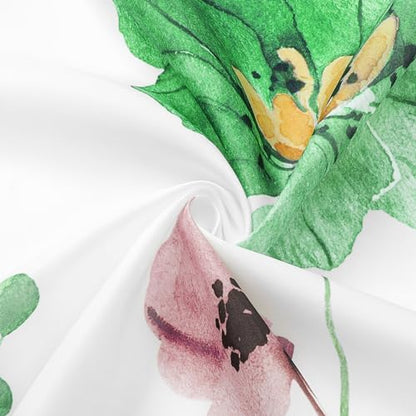 Gibelle Emerald Green Beige Watercolor Floral Fabric Shower Curtain, 72x72