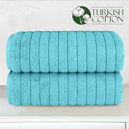 Elegant Comfort 100% Turkish Cotton Corduroy Ribbed Luxury Soft 2 Pack Bath Towels 27 x 54 Inch - Ultra Plush, Absorbent, Quick Dry, Hotel Spa Quality Towels for Bathroom Essentials, Aqua