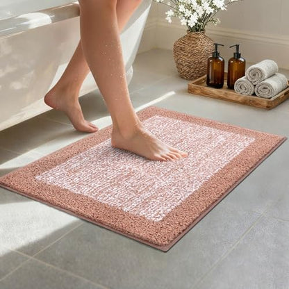 Bathroom Rugs 24x17 Non Slip Washable, Soft Absorbent Bath Mat Pink