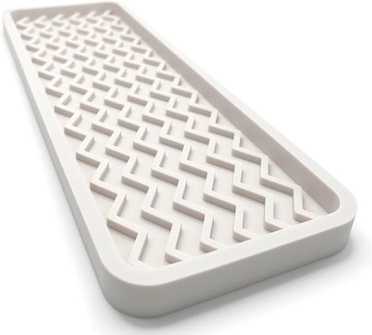 Silicone Sink Organizer Tray, Rectangular, Modern Style, Heat Safe, Dishwasher Safe, for Bathroom and Kitchen Organization (Vanilla Cream, 12"x4", Chevron Pattern)