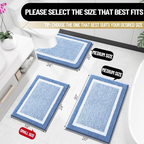 OLANLY Bathroom Rugs 36x24, Soft Absorbent Microfiber Bath Rugs, Blue