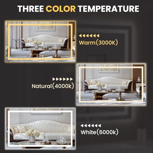 LOAAO 68"X36" LED Bathroom Mirror with Lights, UL Listed
