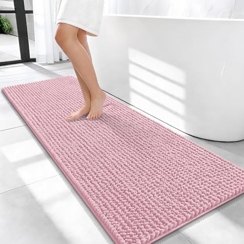 OLANLY Thick Chenille Bathroom Runner Rugs Mats 47x20, Dusty Rose