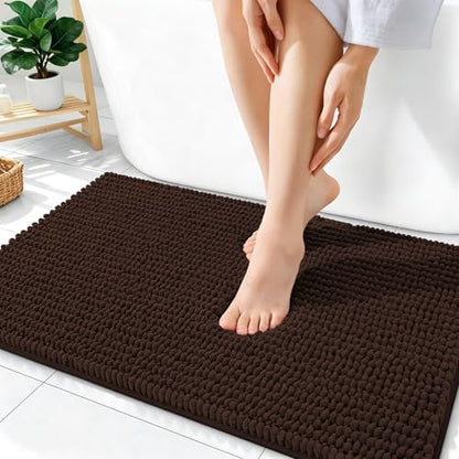 OLANLY Thick Chenille Bathroom Rugs 36x24, Soft Absorbent Bath Mat, Brown