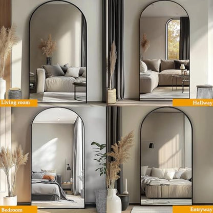 Dewfig Arched Full Length Mirror, 76"x34" Large Floor Mirror, Black