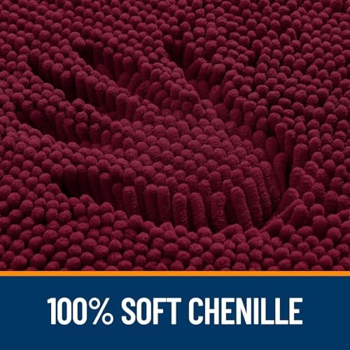 OLANLY Chenille Bathroom Rugs Mats Sets 2 Piece, 24"x16"+24"x20", Burgundy