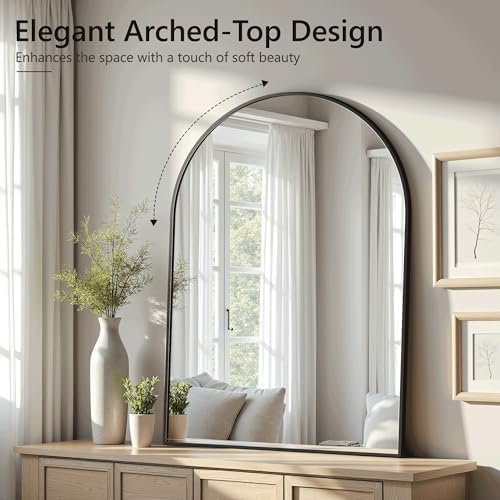 Arched Bathroom Mirror for Wall, 30" x 20" Metal Frame Vanity Mirror, Black