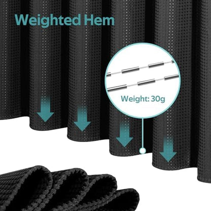 Vipfree 3 in 1 Shower Curtain Set, Waffle Shower Curtain and Liner Set with 12 Double Sided Shower Curtain Hooks, 258GSM Luxury Weighted Cloth Shower Curtains for Bathroom, 72 W x 84 H, Black
