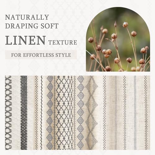 Grey Boho Linen Shower Curtain,72" W x 72" L