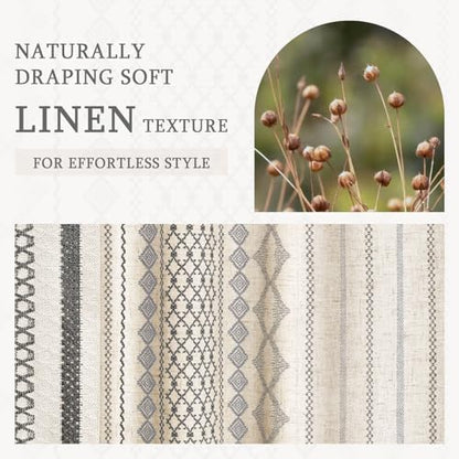 Grey Boho Linen Shower Curtain,72" W x 72" L