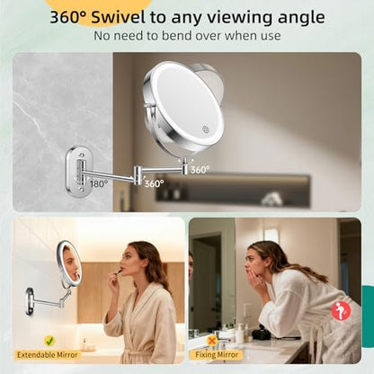 FUNTOUCH 5000mAh Rechargeable Wall Mounted Makeup Mirror with Light Charger