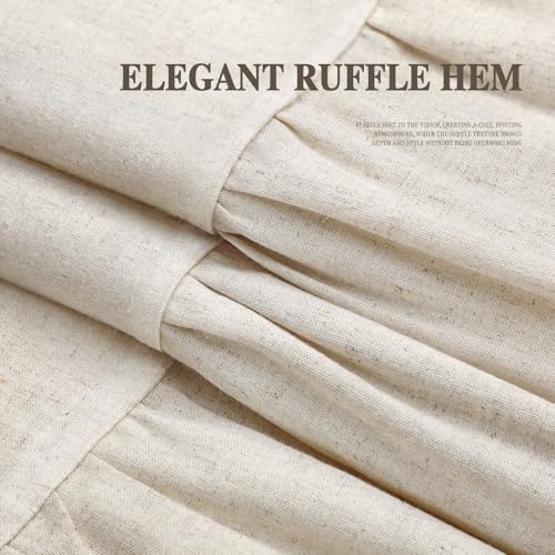Farmhouse Shower Curtain Ruffle Linen Flax Ivory White 72"W x 72"L