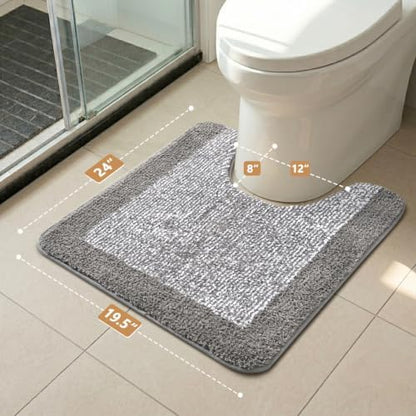 Toilet Rug U-Shaped 24x19 Washable Non Slip, Soft Bath Mat Light Grey