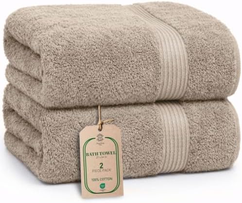 Luxe 2-Piece Bath Towel Set – Large Soft Cotton Towels, Absorbent, Durable & Skin-Friendly, Machine Washable, 27 x 54 in (Sand)