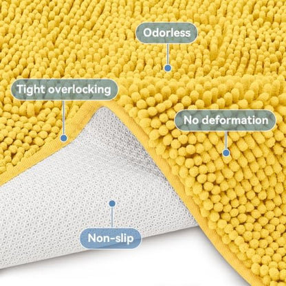 Bcoimo Small Bath Rug Mat,Yellow Chenille High Absorbent Bathroom Floor Mat