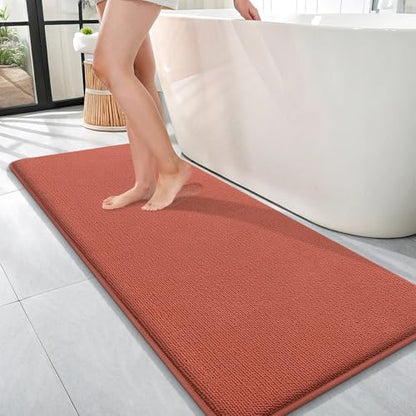 OLANLY Memory Foam Bathroom Runner Rugs 47x17, Long Mats, Rustic Terracotta