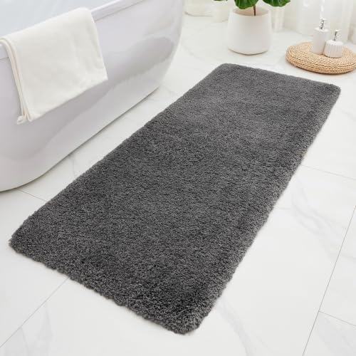 ILANGO Dark Gray Bathroom Rugs 70" × 24" Non Slip & Super Absorbent Thick Soft, Washable Bath Carpet Runner for Floor, Microfiber Plush Shaggy Bath Mats with Rubber for Bedroom Bathtub Shower Room