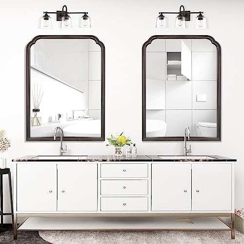 WallBeyond Wood Bathroom Mirrors for Wall Mounted, 28" x 40" Rustic Wood Frame Wall Mirrors Decorative for Living Room or Bedroom Vanity Mirror (Black)