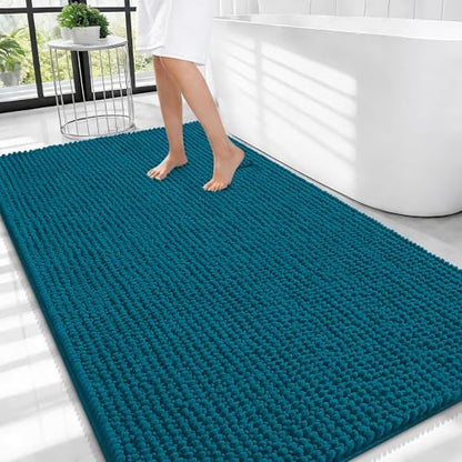 OLANLY Thick Chenille Large Bathroom Rugs Mats 44x32, Peacock Blue