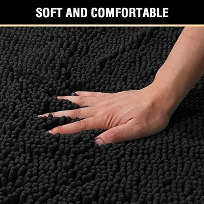 H.VERSAILTEX Bath Mat Bathroom Rug Bath Rugs for Bathroom Non Slip Bath Mats Extra Thick Chenille Rug 17" x 24" Absorbent Soft Shaggy Washable Dry Fast Plush Rugs for Bathtubs - Black