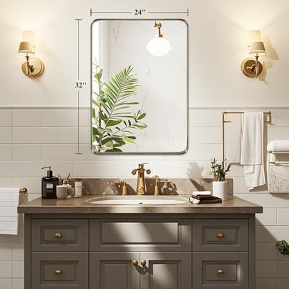 Fabuday Bathroom Wall Mirror 32x24 Inch - Bronze Metal Frame Over Sink Mirror for Bathroom, Rustic Bathroom Mirrors for Bedroom, Farmhouse, Hallway, Living Room Decor, Horizontal or Vertical Hanging