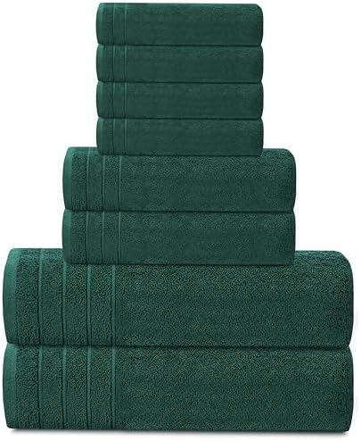Tens Towels 8 Piece Towel Set, 2 XL Bath, 2 Hand, 4 Washcloth, Hunter Green