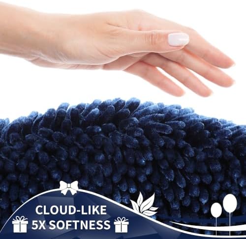Yimobra Toilet Rugs U Shaped Washable, Extra Thick Soft Absorbent Chenille Contour Bathroom Rugs for Toilet 24x20 Inch, Quick Dry Non Slip Toilet Mat for Bath Floor, Navy Blue