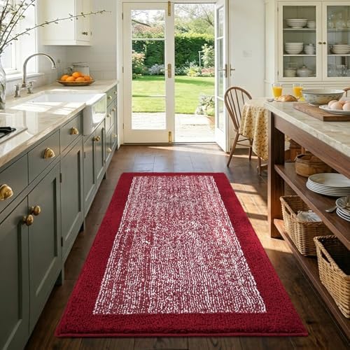 48x32 Large Bathroom Rugs Non Slip Washable, Soft Absorbent Bath Mat Red
