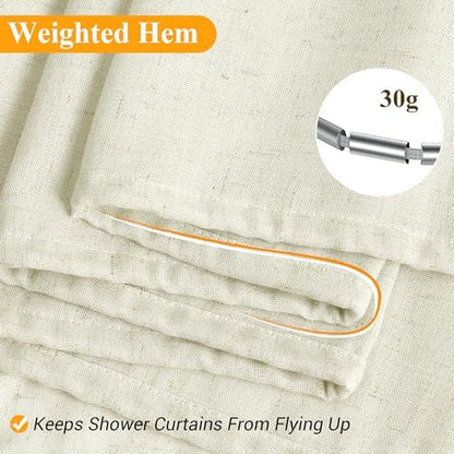 Naturoom Linen Shower Curtain 80 Inch Long for Bathroom Ivory 1 Panel