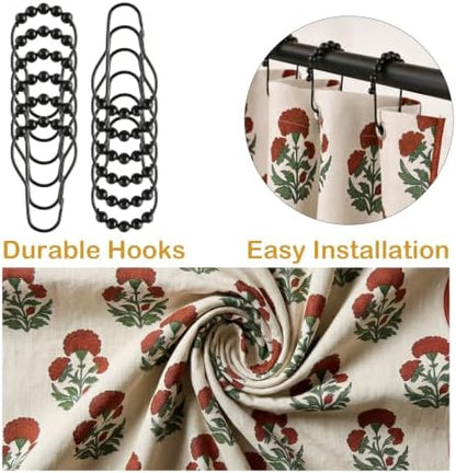 Boomkin Block Print Scalloped Shower Curtain Set with 12 Hooks