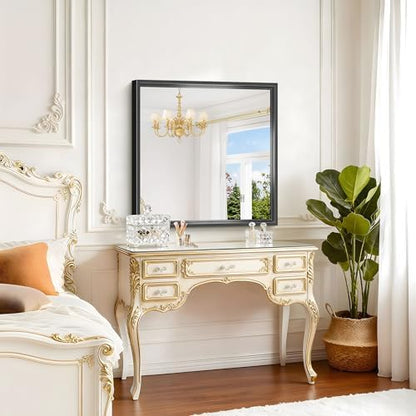 Bathroom Mirror, 30 x 30 inch Brushed Black Square Mirrors for Wall, 0.6" Thickened Deep Frame Rectangle Mirrors for Over Sink, Shatterproof Tempered Glass, Antirust, Horizontally or Vertically