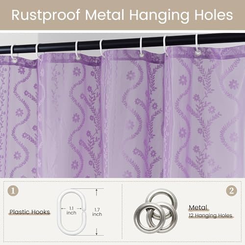 WAZZIO Purple Lace Shower Curtain for Bathroom 72" W x 72" L, Victorian Farmhouse Floral Pattern Tassel Fancy Shower Curtain Boho Washable Cloth Decorative Bath Curtains,1 Panel