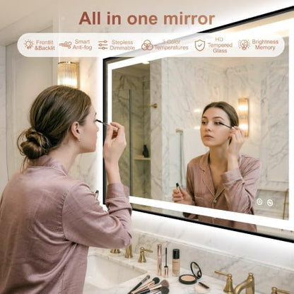 LED Bathroom Mirror with Lights, 24"x36" Black Framed Lighted Vanity Mirror