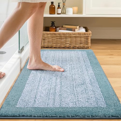 36x24 Bathroom Rugs Non Slip Washable, Soft Absorbent Bath Mat Dusty Blue