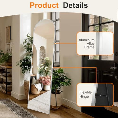 Arched Full Length Mirror, 56"x15" Standing Body Mirror for Wall, Silver