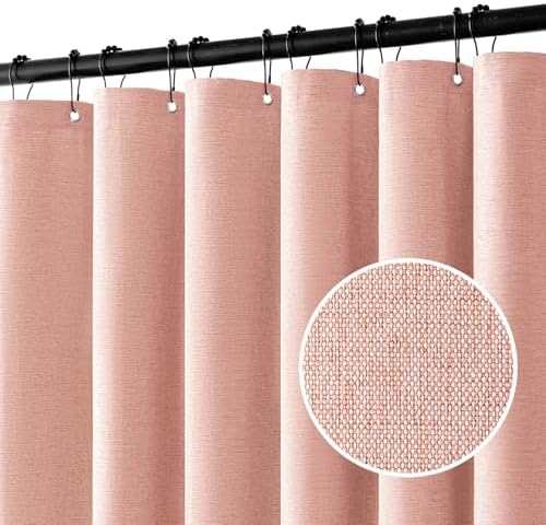 MIULEE Linen Fabric Shower Curtain Blush Pink W72*L72 12 Metal Hooks